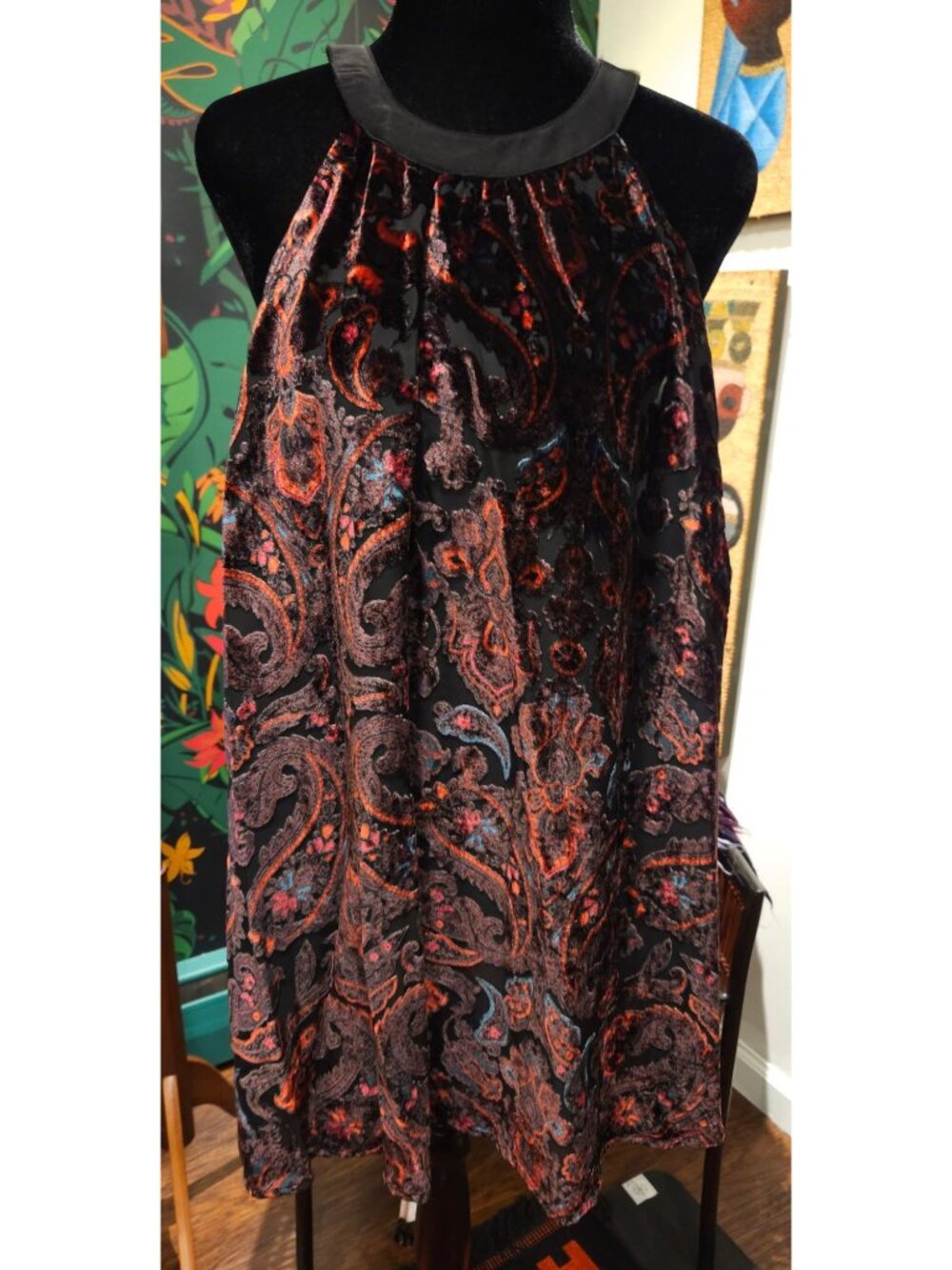 NEW Torrid Black Velvet Burnout Multicolor Paisley Halter Dress Size 2